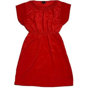 Mossimo Fit & Flare Dress Medium Women's Red Polyester Short Sleeve Round Neck